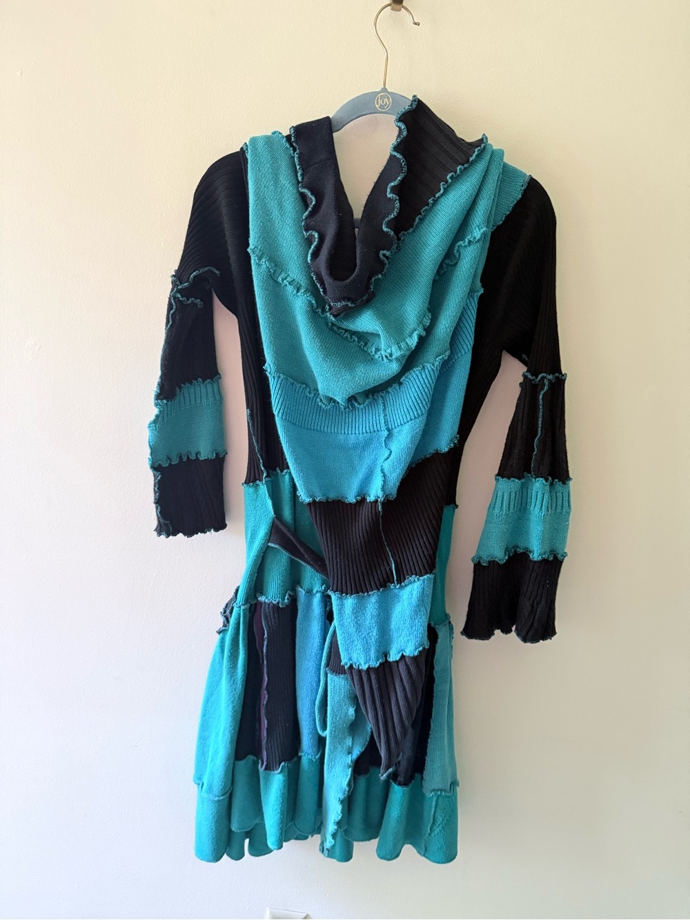 Patchwork Fairy Goblin core Cottage Pointy Hood Jacket Coat Dress Goth Grunge M - Picture 7 of 13